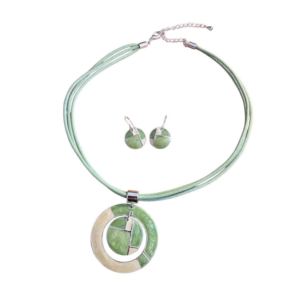 Green Enamel Necklace and Earring Set